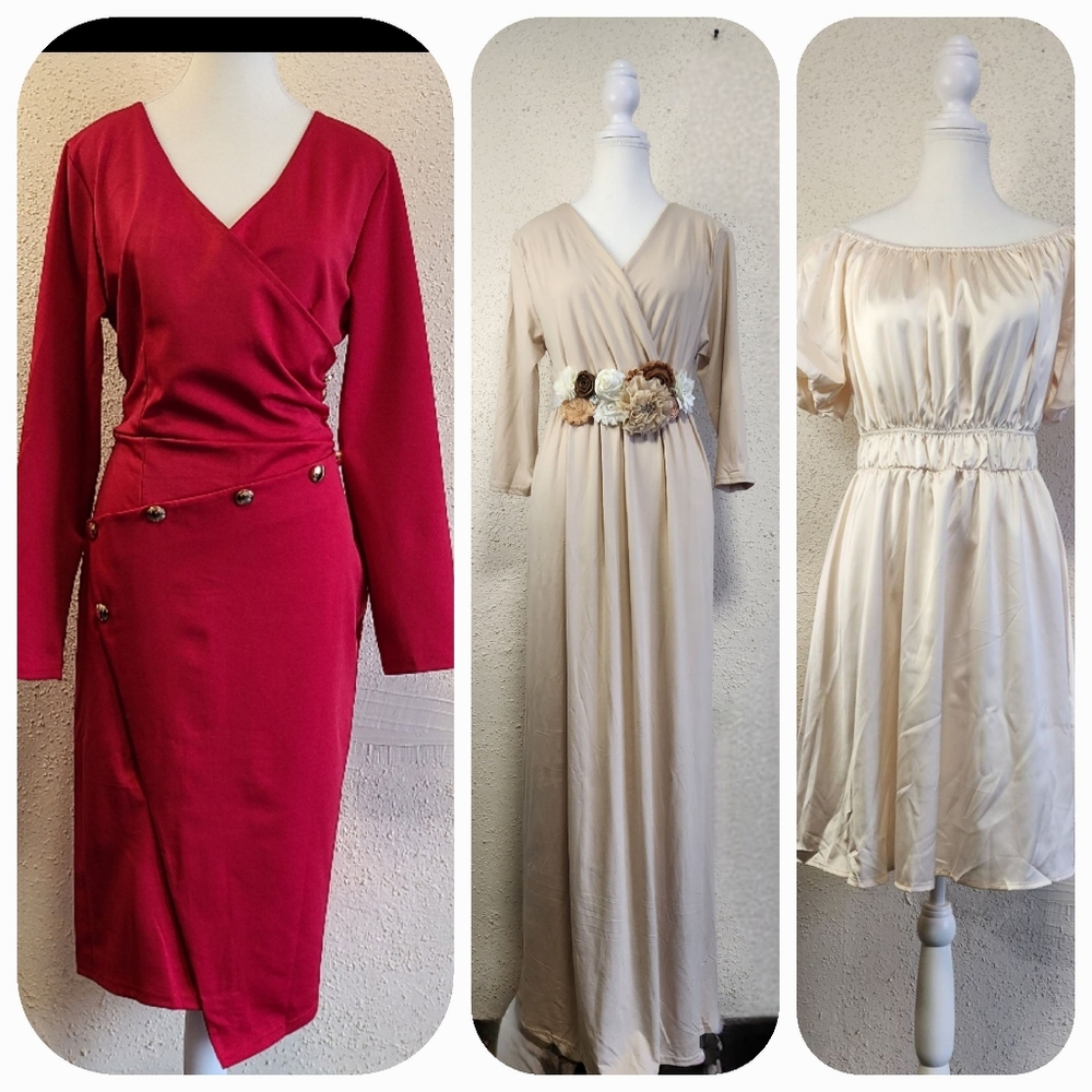 Night Party Cocktail Red Beige Tones Dresses